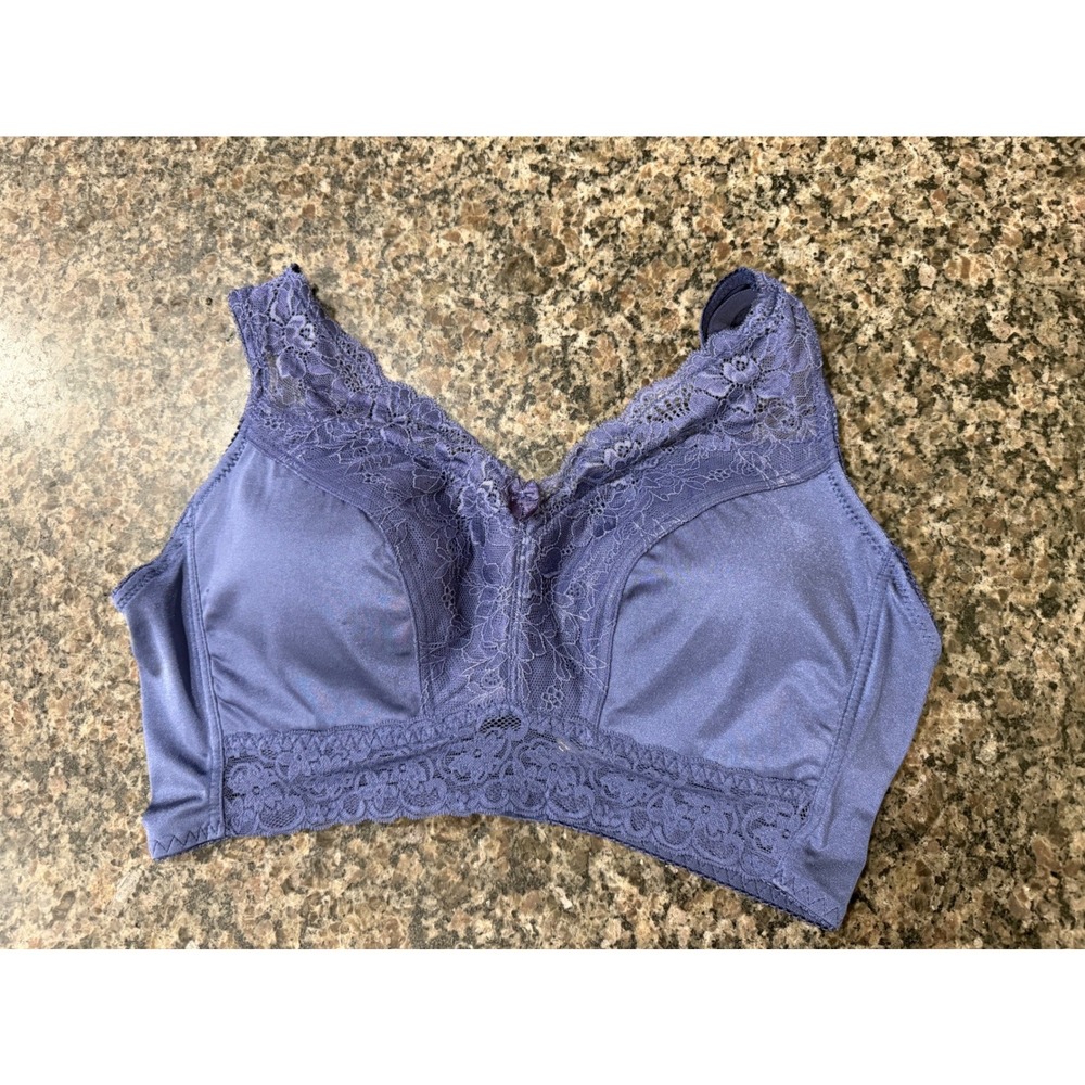 Rhonda Shear Womens 1X Blue Lace‎ Trim Wireless Smoothing Bra 672BP
